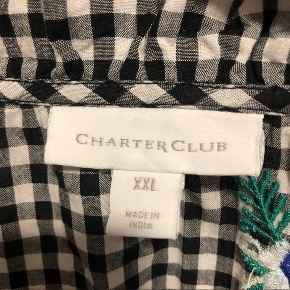 Charter Club Gingham Floral Embroidered Blouse NWT - Picture 11 of 15